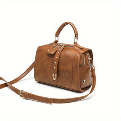 Vintage Square Shoulder Bag Solid Satchel Bag Retro Zipper Crossbody Bag