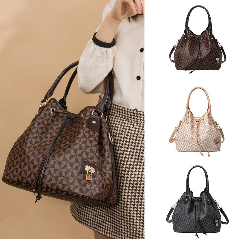 Argyle Pattern Drawstring Bucket Bag Crossbody Bag