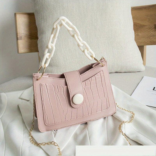 Stone Pattern Metal Chain Crossbody Bag PU Leather Textured Bag Purse