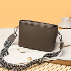 Vintage Leather Crossbody Bag Wide Strap Shoulder Purse Zipper