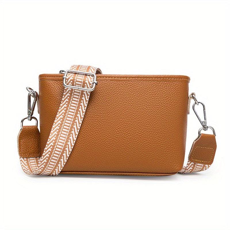 Vintage Leather Crossbody Bag Wide Strap Shoulder Purse Zipper