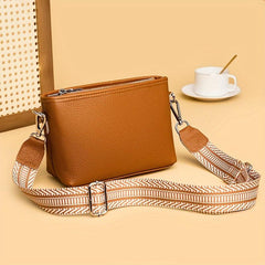 Vintage Leather Crossbody Bag Wide Strap Shoulder Purse Zipper