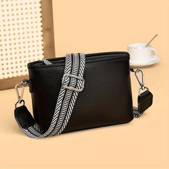 Vintage Leather Crossbody Bag Wide Strap Shoulder Purse Zipper