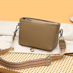 Vintage Leather Crossbody Bag Wide Strap Shoulder Purse Zipper