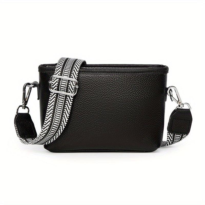 Vintage Leather Crossbody Bag Wide Strap Shoulder Purse Zipper