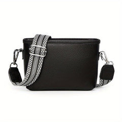 Vintage Leather Crossbody Bag Wide Strap Shoulder Purse Zipper