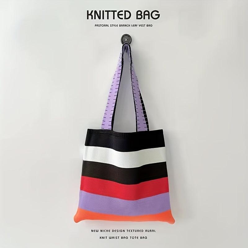 Striped Pattern Shoulder Bag Colorblock Tote Shopping HandBag