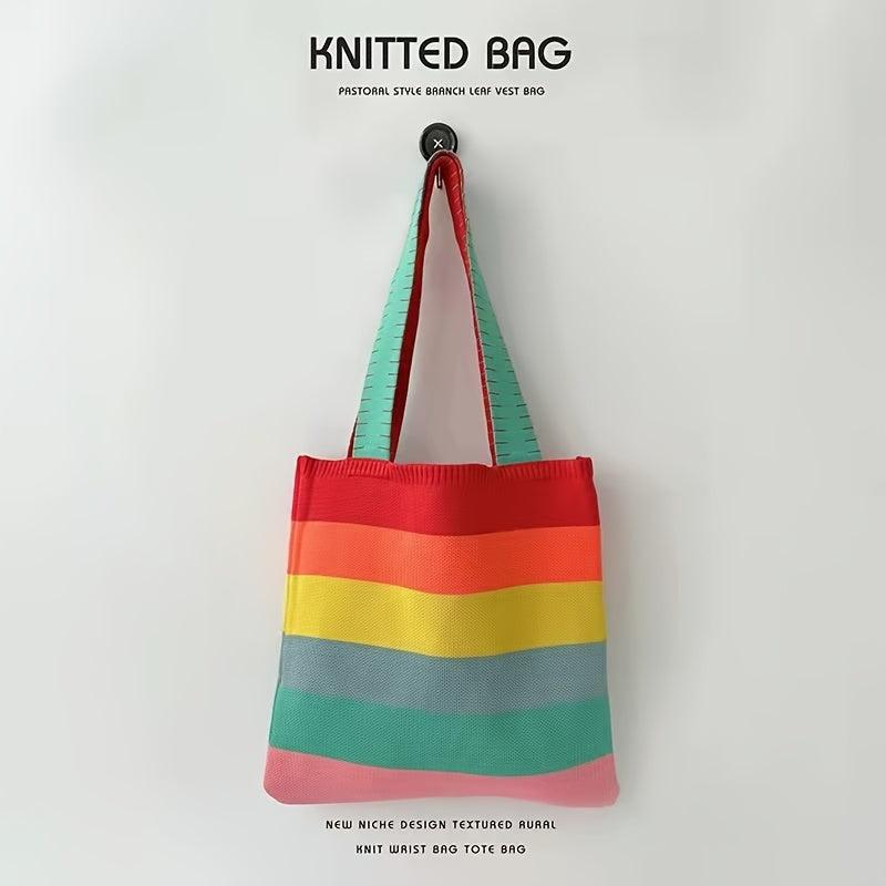 Striped Pattern Shoulder Bag Colorblock Tote Shopping HandBag