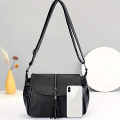 Solid Tassel Large Capacity Underarm Bag PU Leather Crossbody Messenger Tote Bag