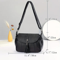 Solid Tassel Large Capacity Underarm Bag PU Leather Crossbody Messenger Tote Bag