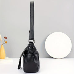 Solid Tassel Large Capacity Underarm Bag PU Leather Crossbody Messenger Tote Bag