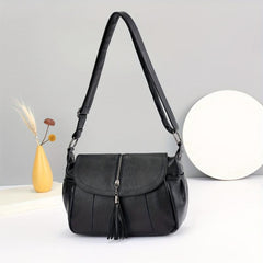 Solid Tassel Large Capacity Underarm Bag PU Leather Crossbody Messenger Tote Bag