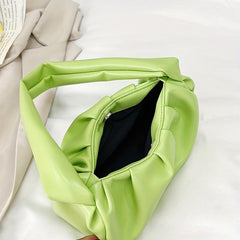 Minimalist Ruched Shoulder Bag Soft Faux Leather Bag