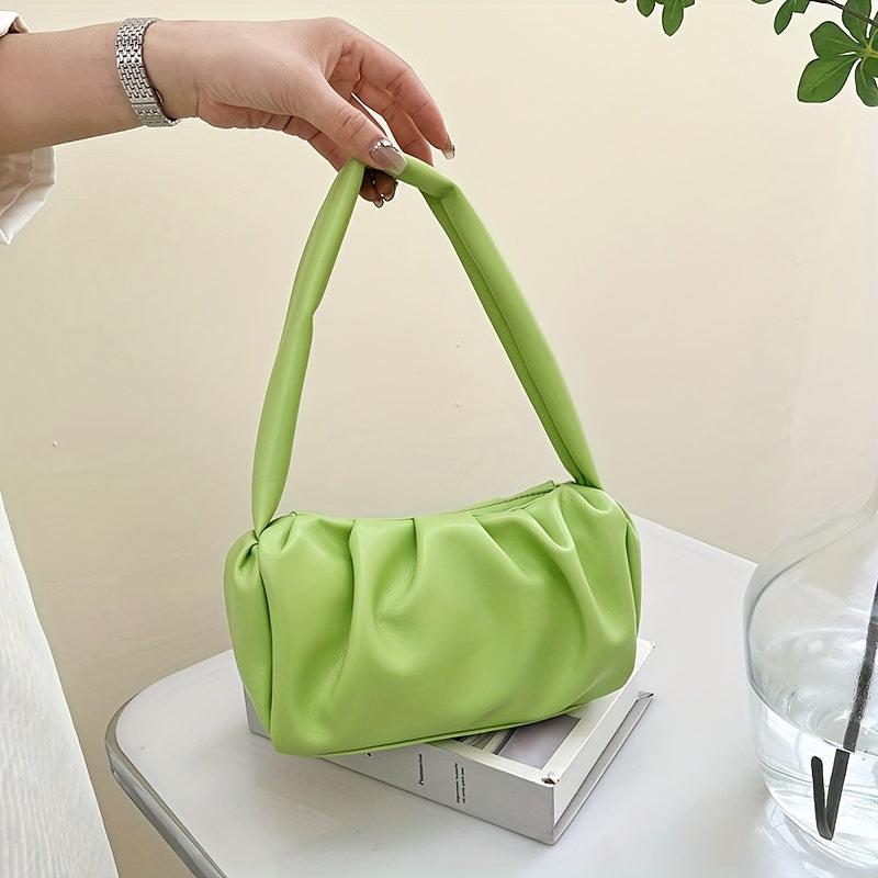 Minimalist Ruched Shoulder Bag Soft Faux Leather Bag