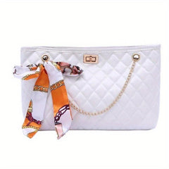 Argyle Quilted Chain Crossbody Bag with Women's Scarf Decor
