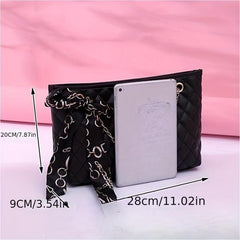 Argyle Quilted Chain Crossbody Bag with Women's Scarf Decor
