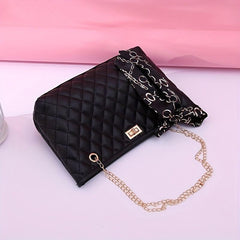 Argyle Quilted Chain Crossbody Bag with Women's Scarf Decor