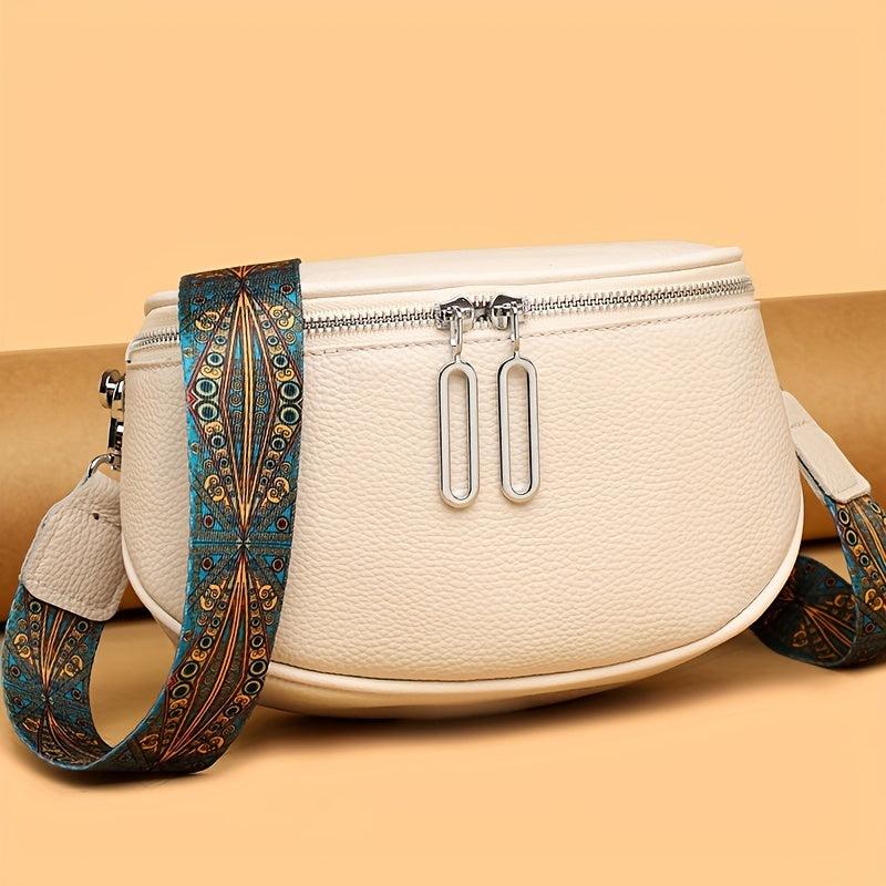 Wide Strap Crossbody Bag PU Leather Textured Bag Purse