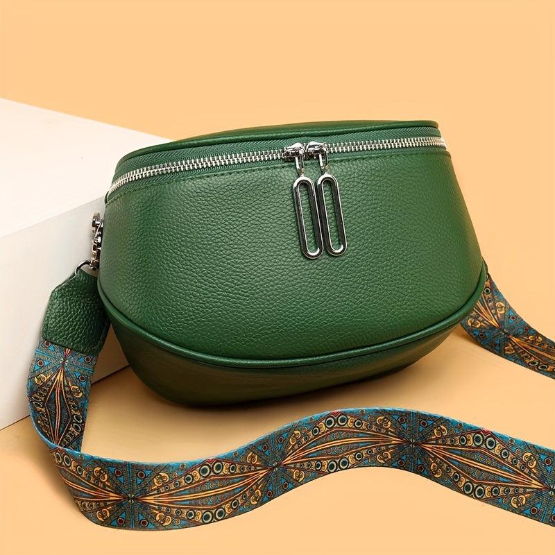 Wide Strap Crossbody Bag PU Leather Textured Bag Purse
