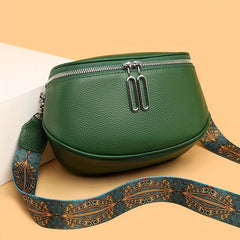 Wide Strap Crossbody Bag PU Leather Textured Bag Purse