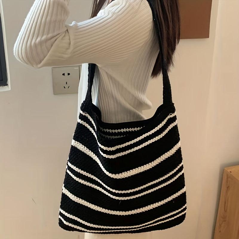 ColorBlock Shoulder Bag Striped Woven Bag - Perfect Tote Bag