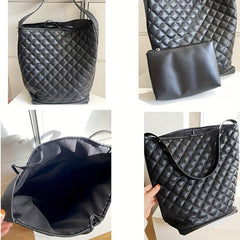 Argyle Quilted Bucket Bag Women's Large Capacity Shoulder Bag Tote