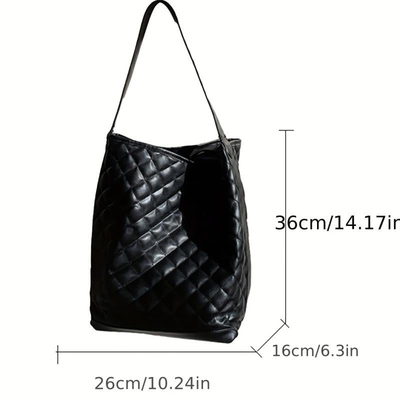 Argyle Quilted Bucket Bag Women's Large Capacity Shoulder Bag Tote
