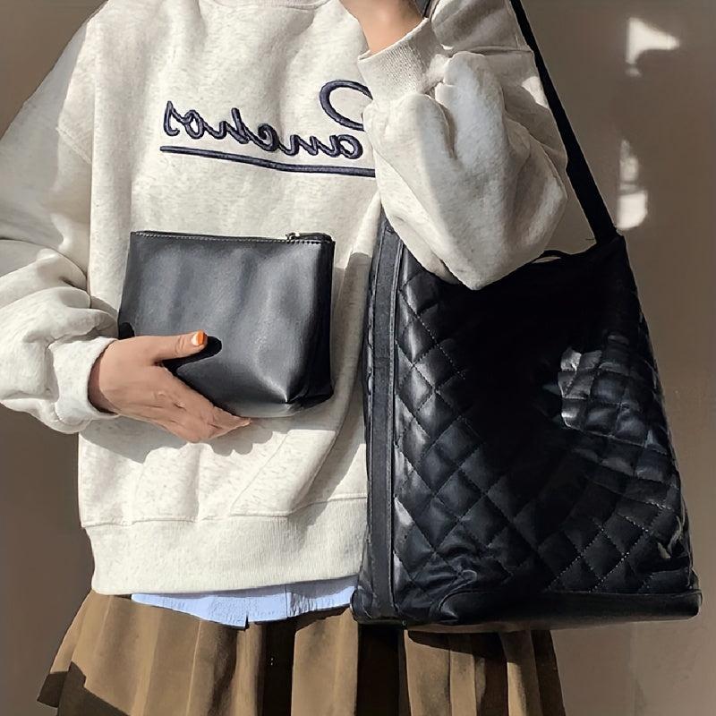 Argyle Quilted Bucket Bag Women's Large Capacity Shoulder Bag Tote