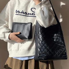 Argyle Quilted Bucket Bag Women's Large Capacity Shoulder Bag Tote