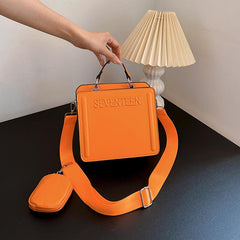 Letter Graphic Square Shoulder Bag PU Leather Zipper Handbag