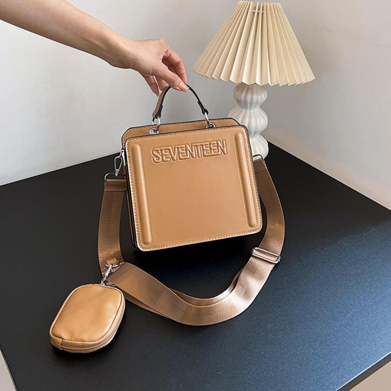 Letter Graphic Square Shoulder Bag PU Leather Zipper Handbag
