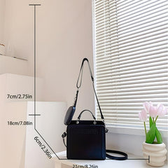 Letter Graphic Square Shoulder Bag PU Leather Zipper Handbag