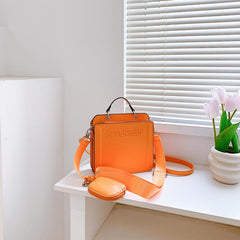 Letter Graphic Square Shoulder Bag PU Leather Zipper Handbag