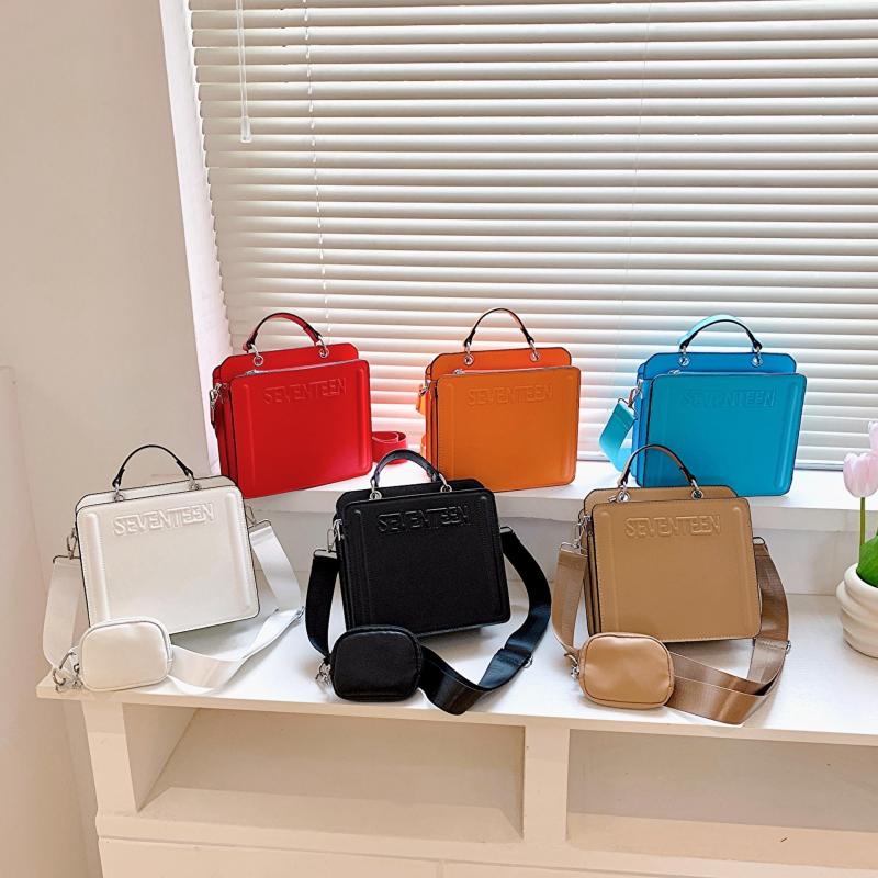 Letter Graphic Square Shoulder Bag PU Leather Zipper Handbag