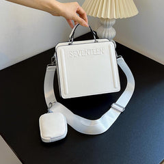 Letter Graphic Square Shoulder Bag PU Leather Zipper Handbag