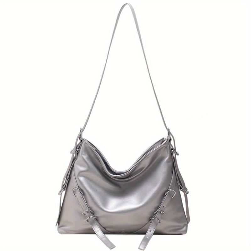 Solid Crossbody Hobo Bag PU Leather Textured Bag Purse