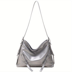 Solid Crossbody Hobo Bag PU Leather Textured Bag Purse