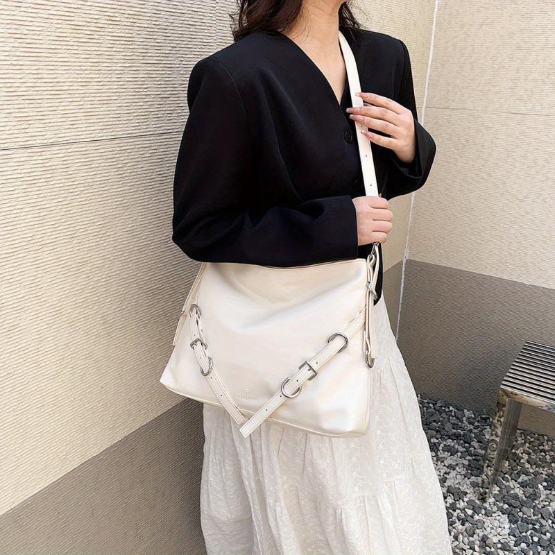 Solid Crossbody Hobo Bag PU Leather Textured Bag Purse