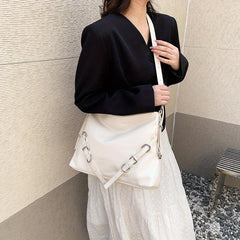 Solid Crossbody Hobo Bag PU Leather Textured Bag Purse