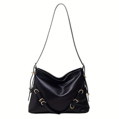 Solid Crossbody Hobo Bag PU Leather Textured Bag Purse