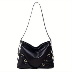 Solid Crossbody Hobo Bag PU Leather Textured Bag Purse