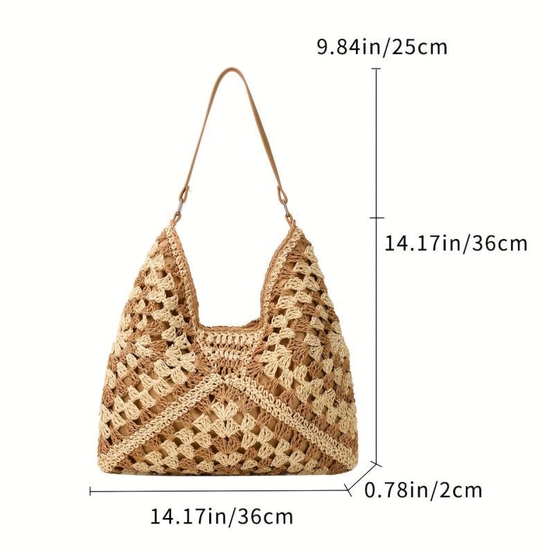 Boho Style Straw Bag Woven Beach Shoulder Bag For Women
