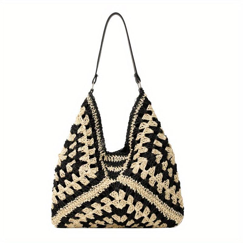 Boho Style Straw Bag Woven Beach Shoulder Bag For Women