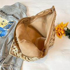 Boho Style Straw Bag Woven Beach Shoulder Bag For Women