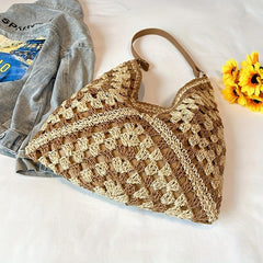 Boho Style Straw Bag Woven Beach Shoulder Bag For Women