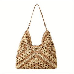 Boho Style Straw Bag Woven Beach Shoulder Bag For Women