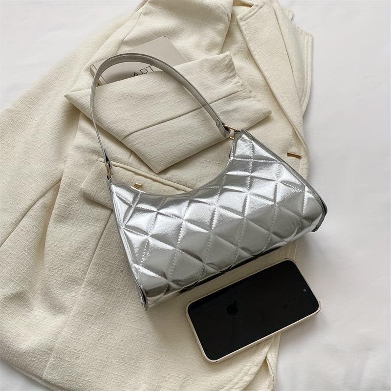 Argyle Quilted Shoulder Bag Women's PU Leather Handbag Purse