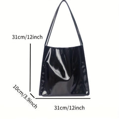 Glossy PU Leather Shoulder Bag Large Capacity Tote Bag Solid Hobo Bag