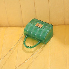Gingham Embossed Shoulder Bag Metal Chain Crossbody Bag