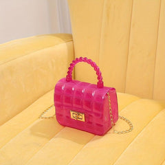 Gingham Embossed Shoulder Bag Metal Chain Crossbody Bag